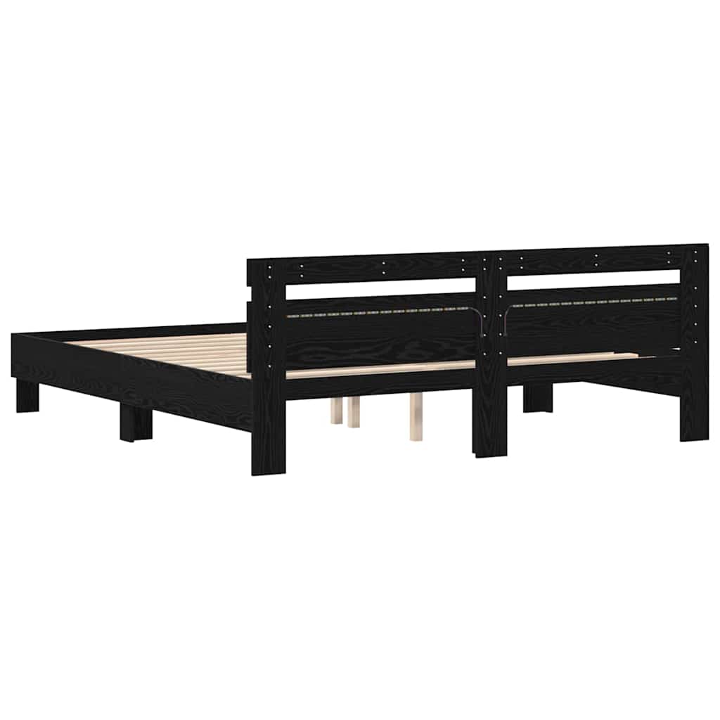 Bedframe met hoofdeinde Zwart Eiken 180 x 200 cm Bewerkt hout