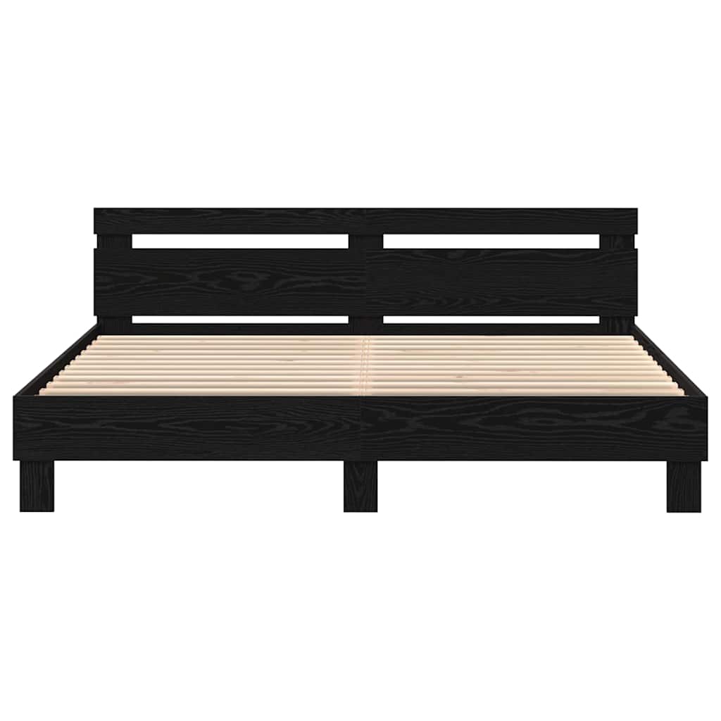 Bedframe met hoofdeinde Zwart Eiken 180 x 200 cm Bewerkt hout
