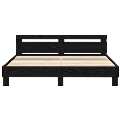 Bedframe met hoofdeinde Zwart Eiken 180 x 200 cm Bewerkt hout