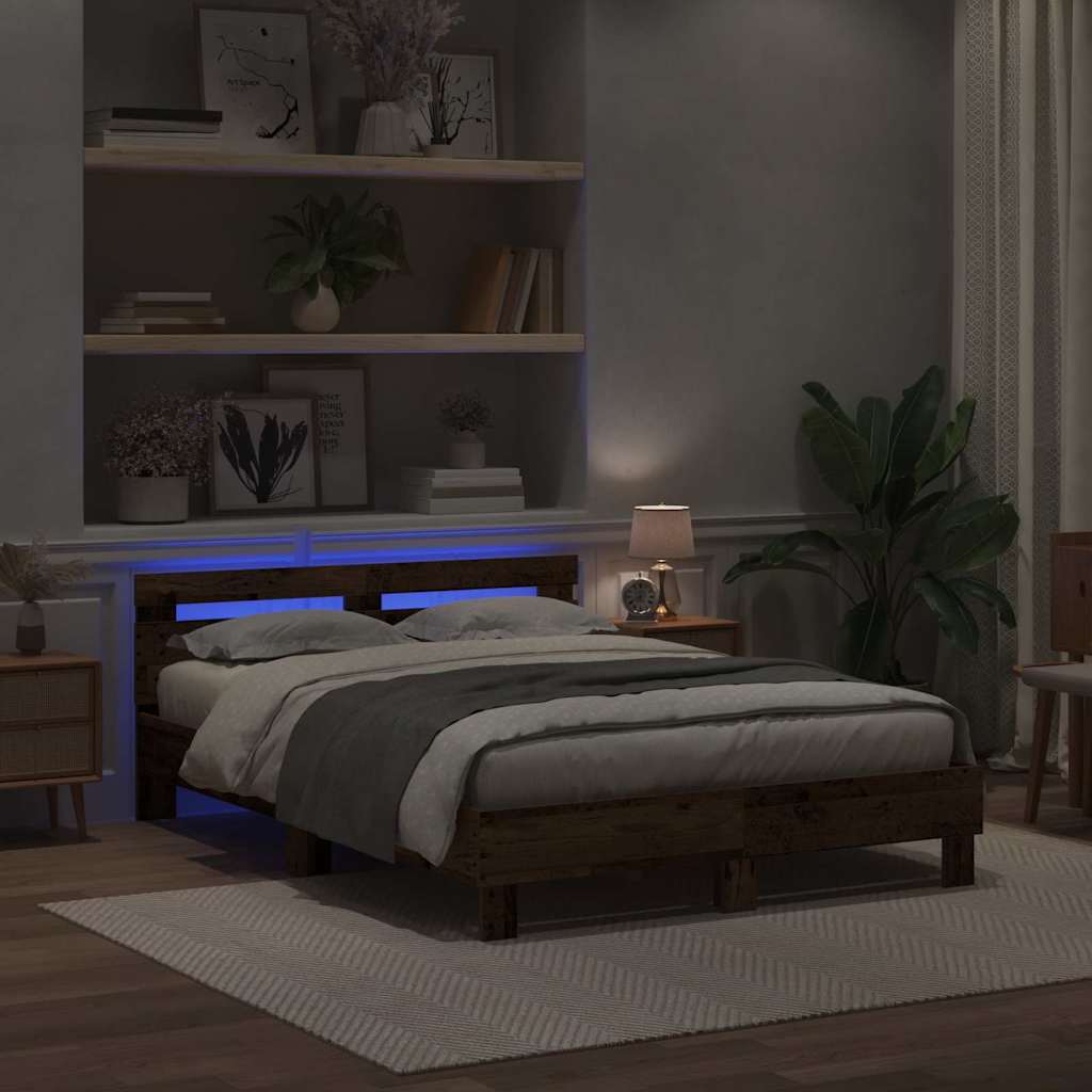 Bedframe met hoofdeinde Oudhout 160 x 200 cm Bewerkt hout
