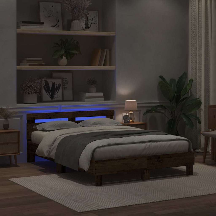 Bedframe met hoofdeinde Oudhout 160 x 200 cm Bewerkt hout