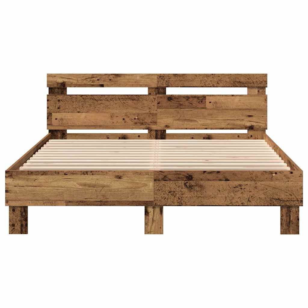 Bedframe met hoofdeinde Oudhout 160 x 200 cm Bewerkt hout