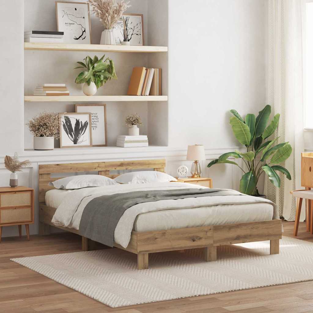 Bedframe met hoofdeinde Artisan Eiken 160 x 200 cm Bewerkt hout