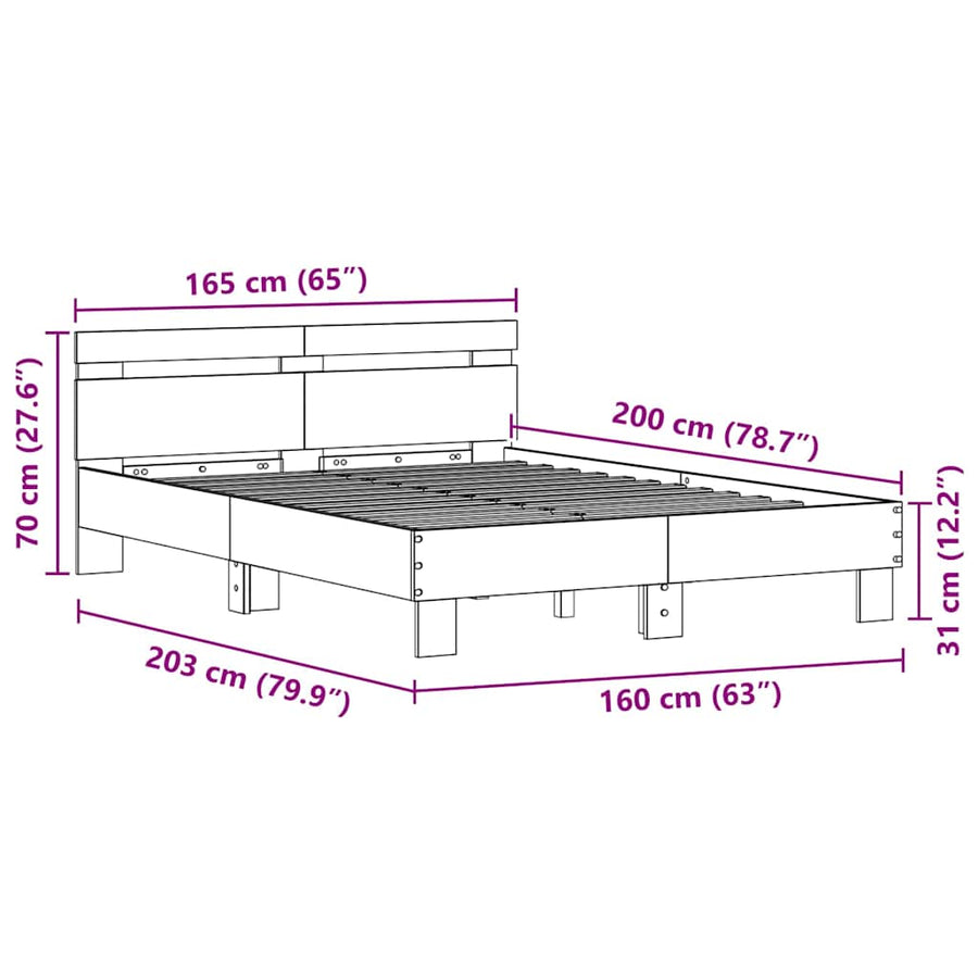 Bedframe met hoofdeinde Artisan Eiken 160 x 200 cm Bewerkt hout