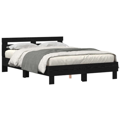Bedframe met hoofdeinde Zwart Eiken 160 x 200 cm Bewerkt hout