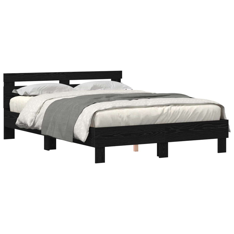 Bedframe met hoofdeinde Zwart Eiken 160 x 200 cm Bewerkt hout
