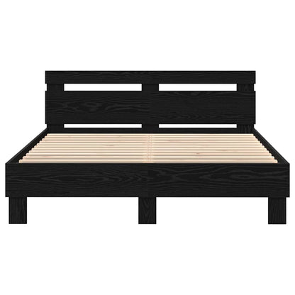 Bedframe met hoofdeinde Zwart Eiken 160 x 200 cm Bewerkt hout