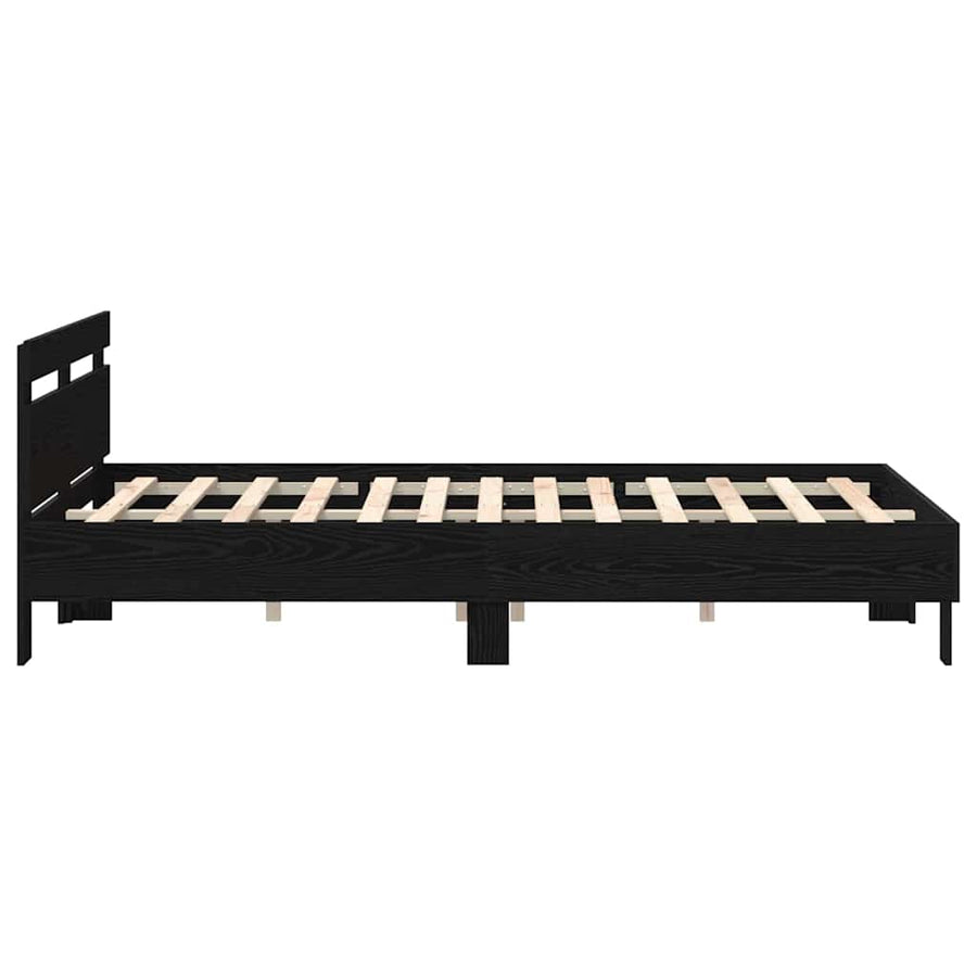 Bedframe met LED Zwart Eiken 150 x 200 cm Bewerkt hout