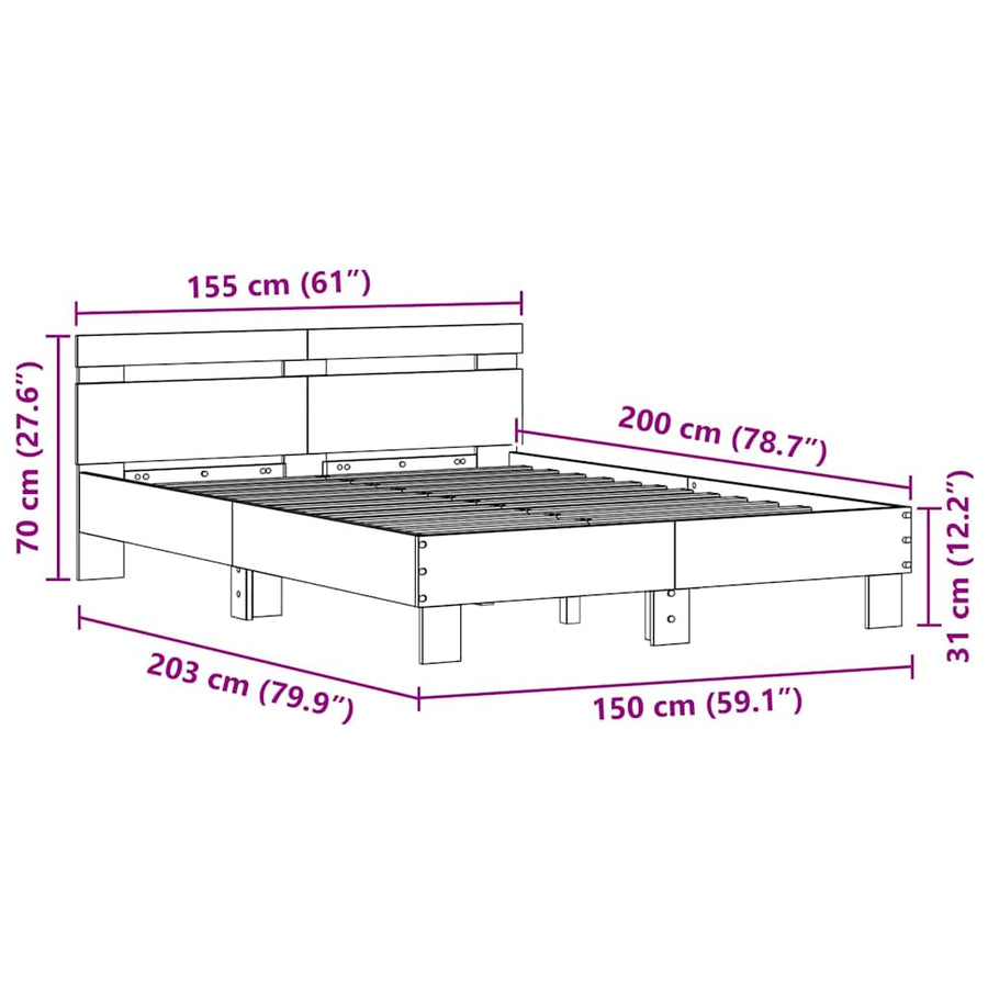 Bedframe met LED Zwart Eiken 150 x 200 cm Bewerkt hout