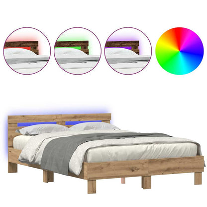 Bedframe met hoofdeinde Artisan Eiken 140 x 200 cm Bewerkt hout