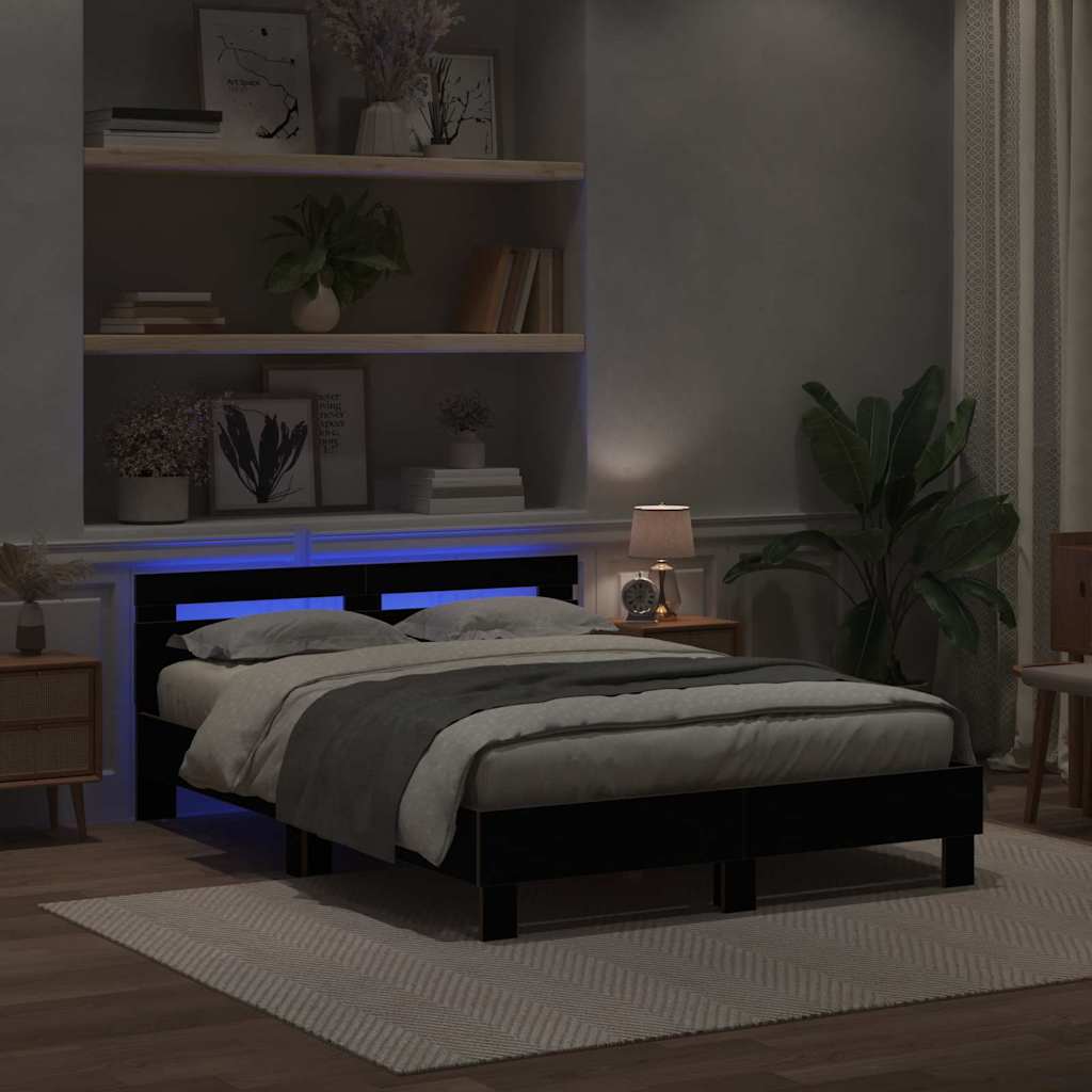Bedframe met LED Zwart Eiken 140 x 200 cm Bewerkt hout