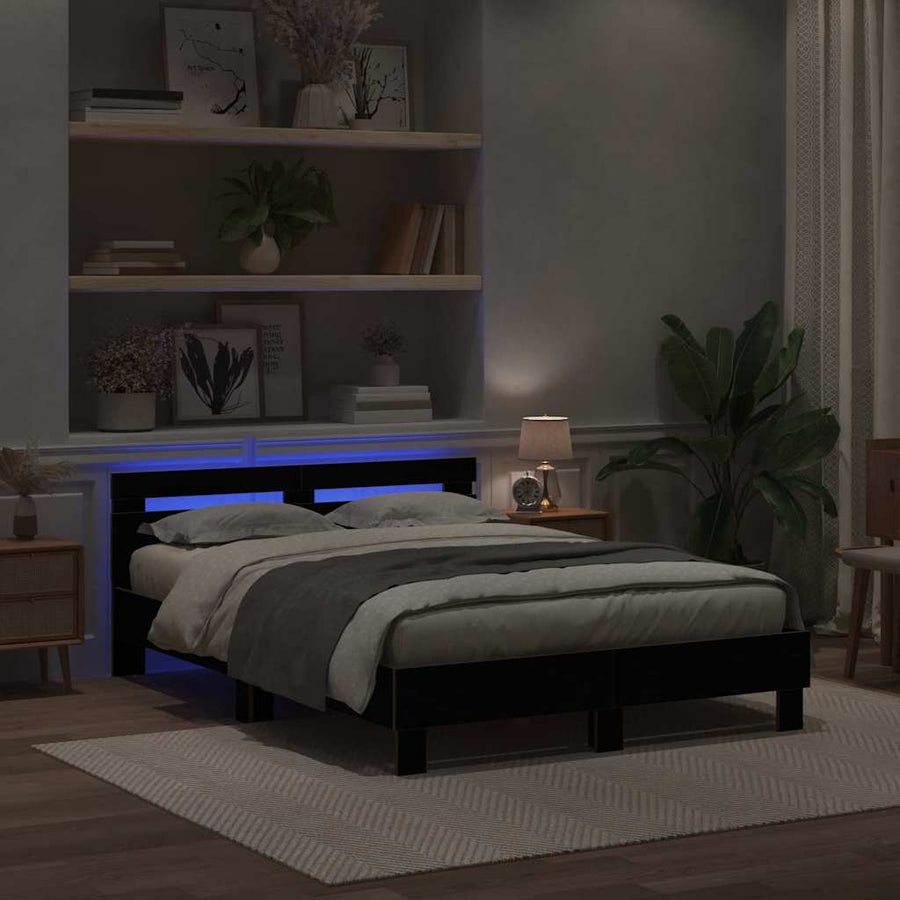 Bedframe met LED Zwart Eiken 140 x 200 cm Bewerkt hout