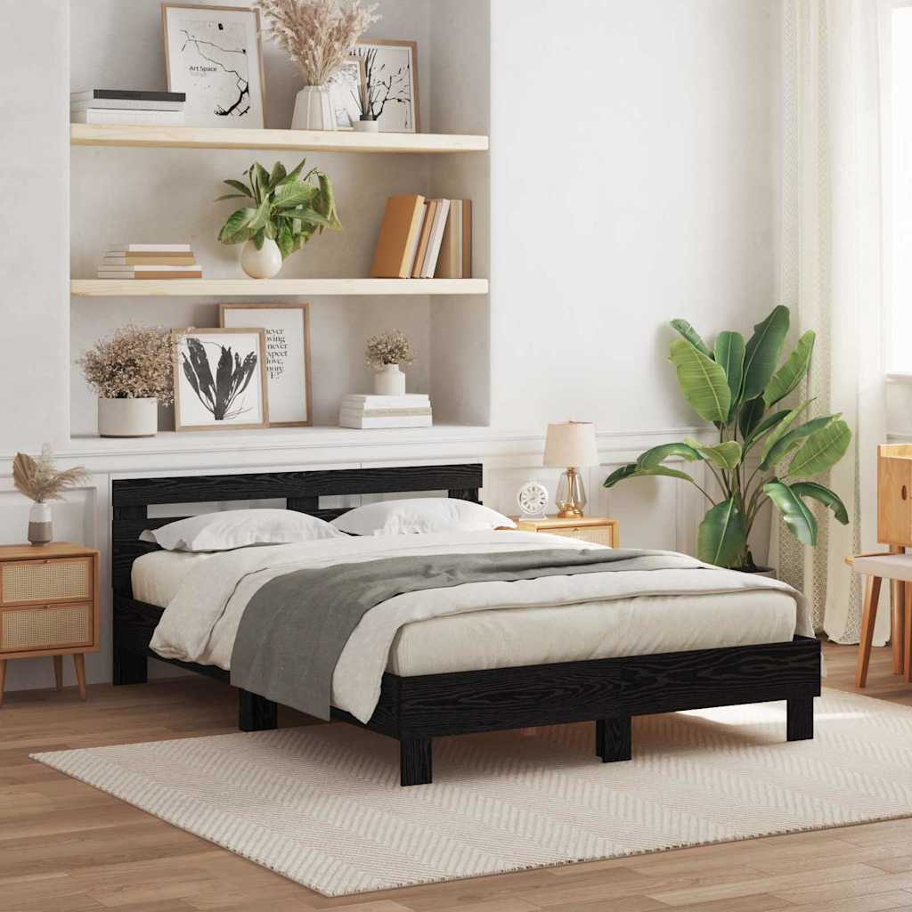 Bedframe met LED Zwart Eiken 140 x 200 cm Bewerkt hout