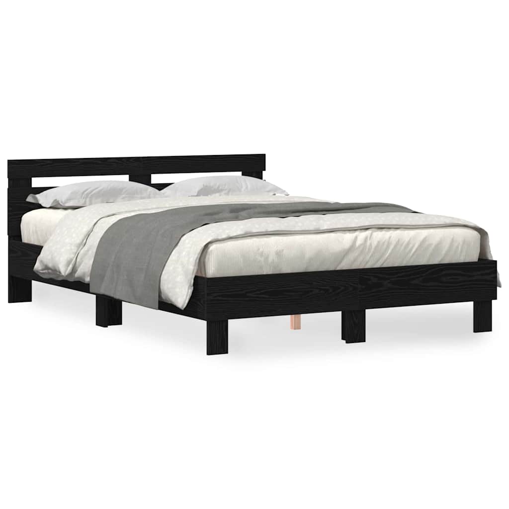 Bedframe met LED Zwart Eiken 140 x 200 cm Bewerkt hout