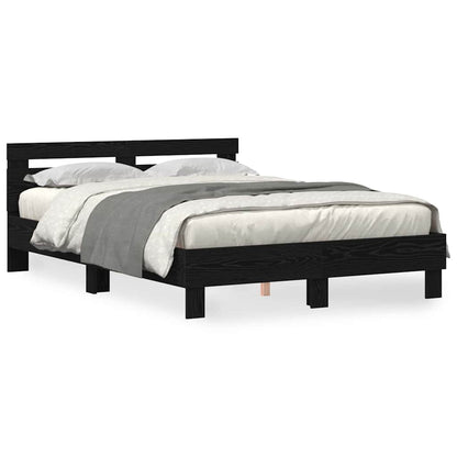 Bedframe met LED Zwart Eiken 140 x 200 cm Bewerkt hout