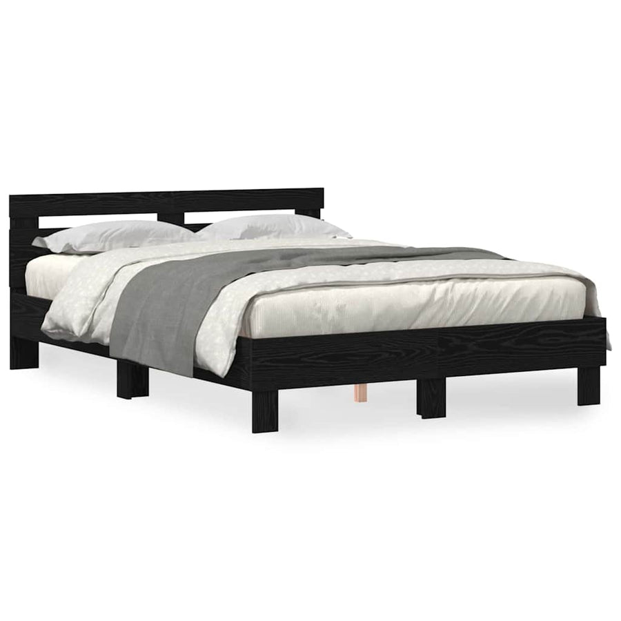 Bedframe met LED Zwart Eiken 140 x 200 cm Bewerkt hout
