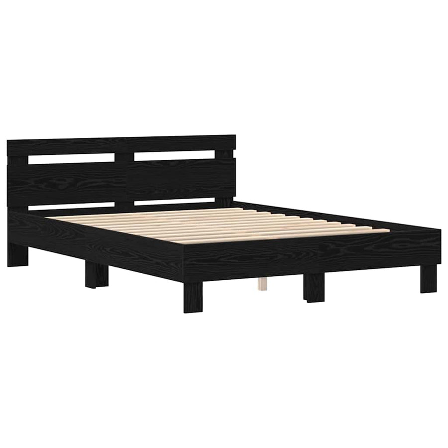 Bedframe met LED Zwart Eiken 140 x 200 cm Bewerkt hout