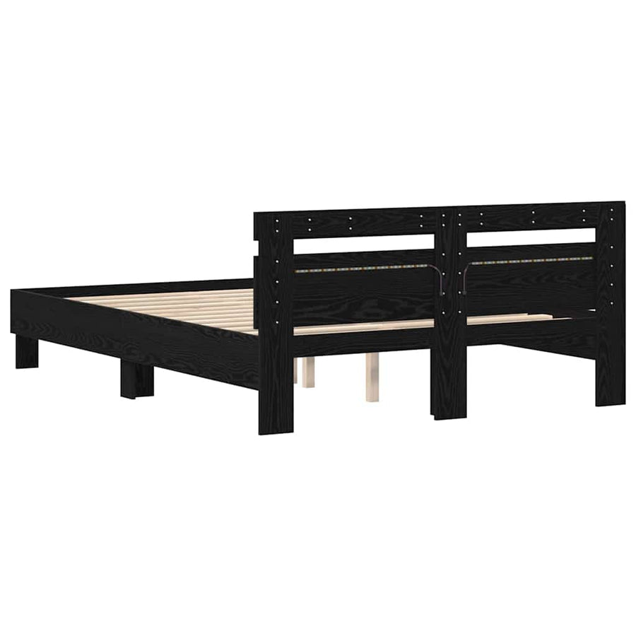 Bedframe met LED Zwart Eiken 140 x 200 cm Bewerkt hout