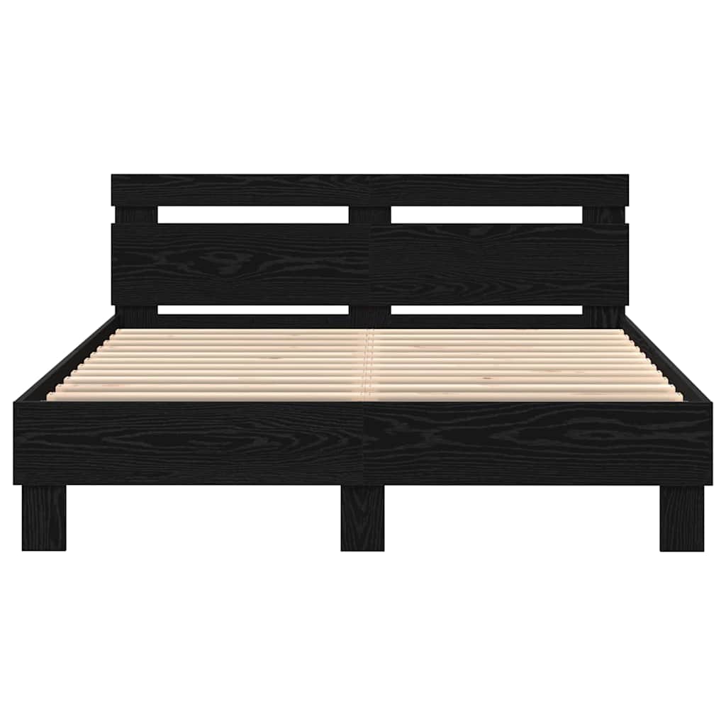 Bedframe met LED Zwart Eiken 140 x 200 cm Bewerkt hout