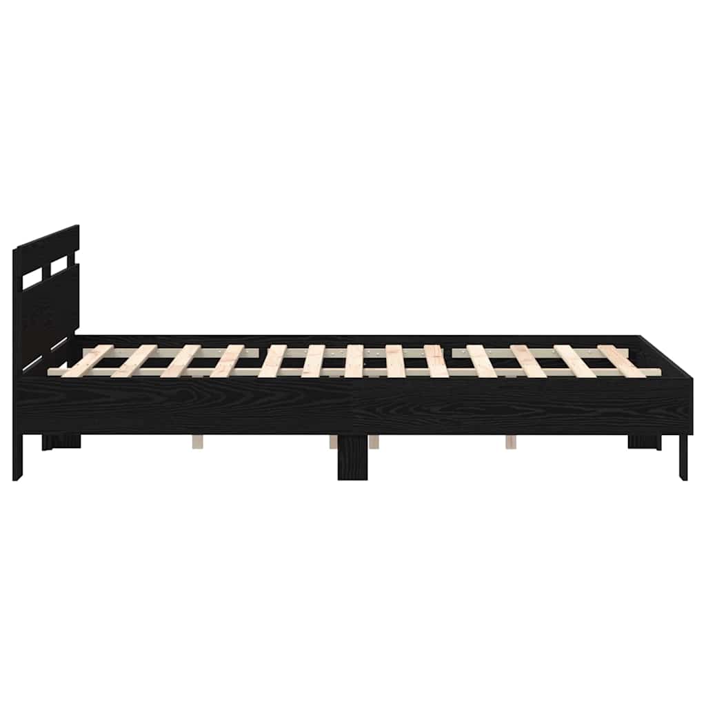 Bedframe met LED Zwart Eiken 140 x 200 cm Bewerkt hout