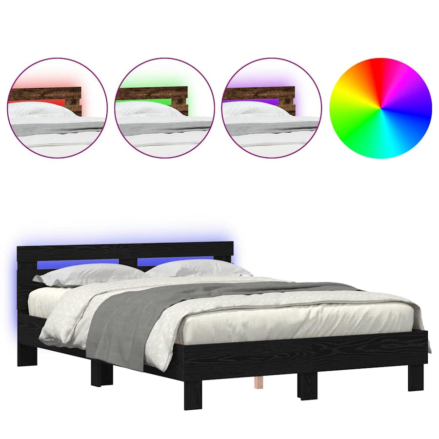 Bedframe met LED Zwart Eiken 140 x 200 cm Bewerkt hout