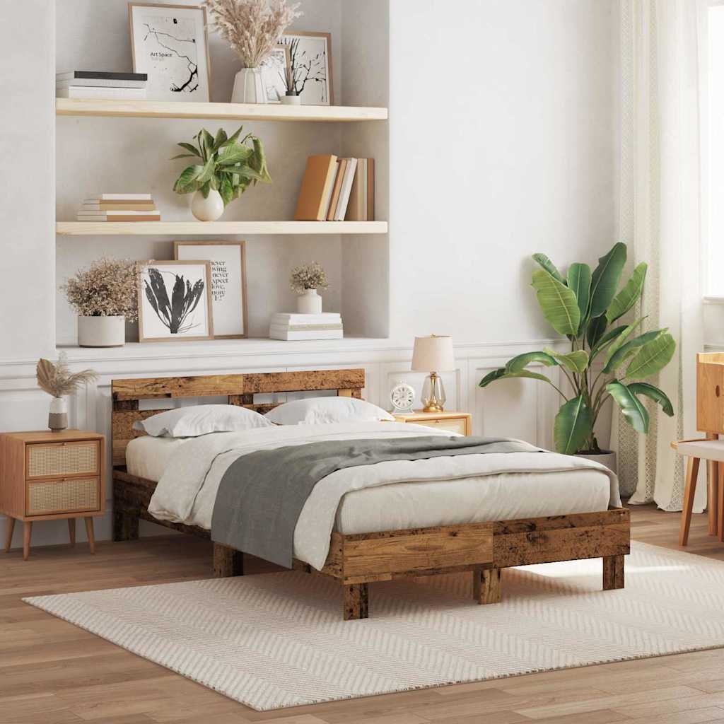 Bedframe met hoofdeinde Oudhout 120 x 200 cm Bewerkt hout
