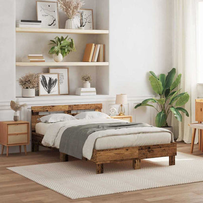Bedframe met hoofdeinde Oudhout 120 x 200 cm Bewerkt hout