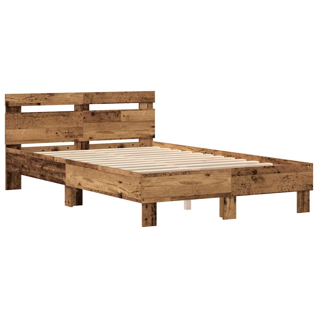 Bedframe met hoofdeinde Oudhout 120 x 200 cm Bewerkt hout