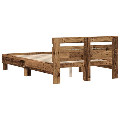 Bedframe met hoofdeinde Oudhout 120 x 200 cm Bewerkt hout