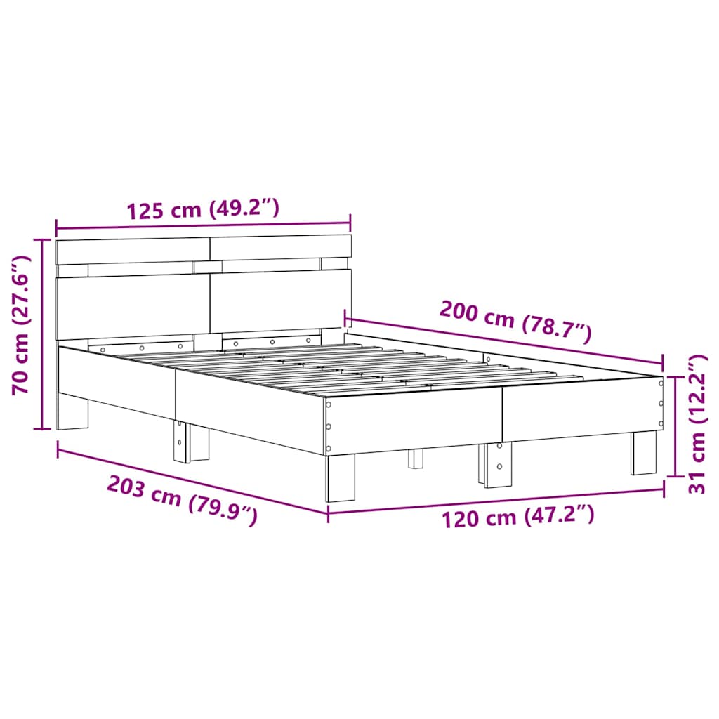 Bedframe met hoofdeinde Artisan Eiken 120 x 200 cm Bewerkt hout