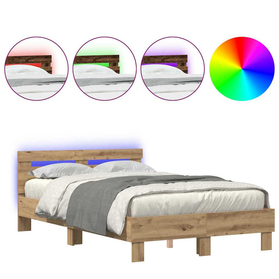 Bedframe met hoofdeinde Artisan Eiken 120 x 200 cm Bewerkt hout
