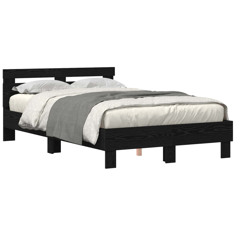 Bedframe met hoofdeinde Zwart Eiken 120 x 200 cm Bewerkt hout