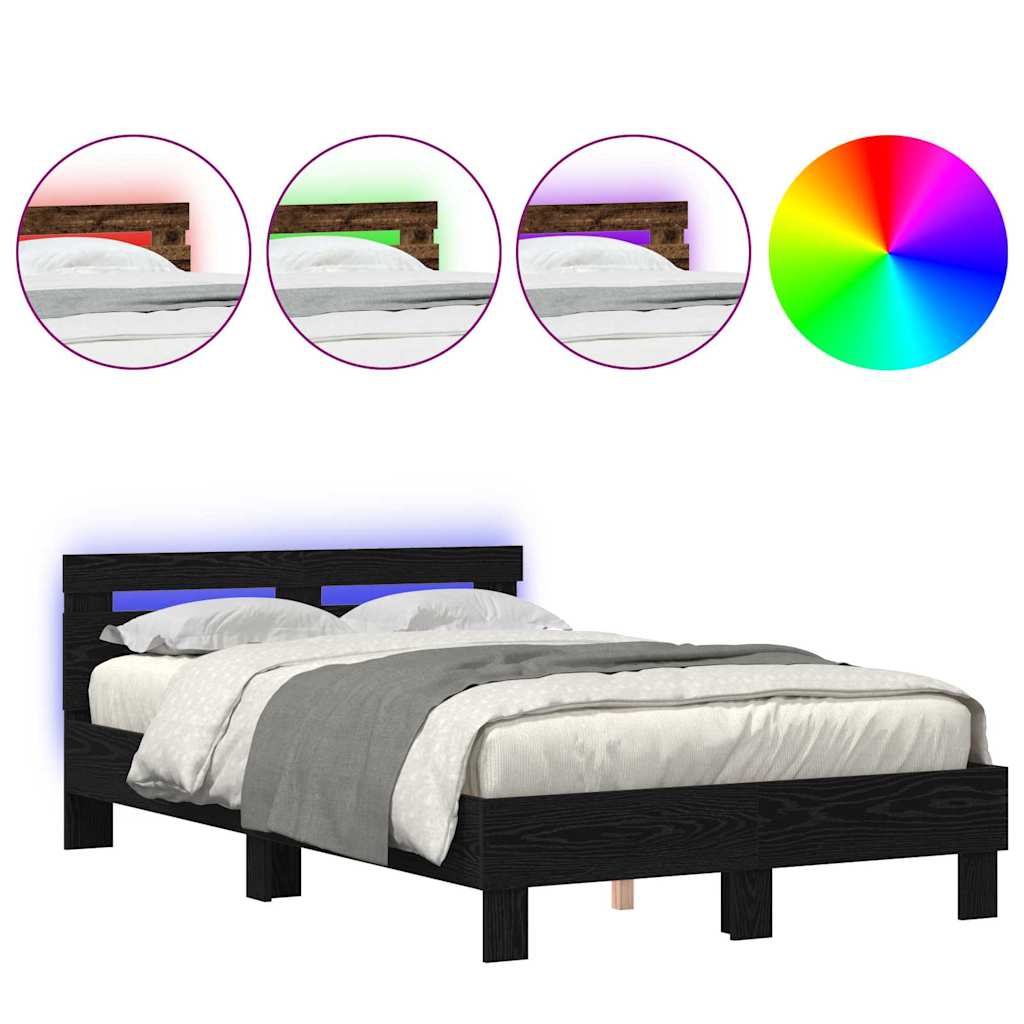 Bedframe met hoofdeinde Zwart Eiken 120 x 200 cm Bewerkt hout