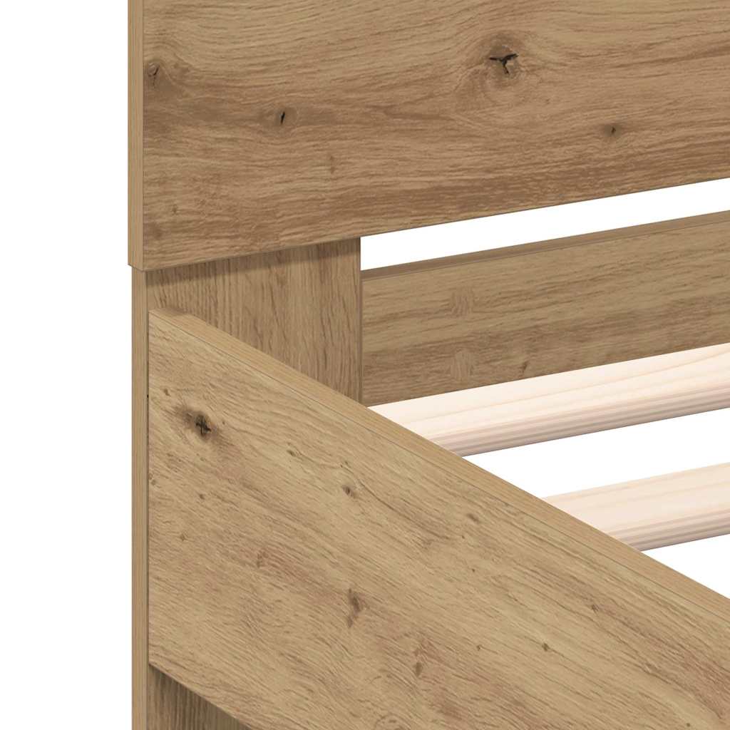 Bedframe met hoofdeinde Artisan Eiken 140 x 190 cm Bewerkt hout