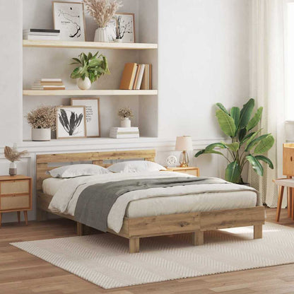 Bedframe met hoofdeinde Artisan Eiken 140 x 190 cm Bewerkt hout