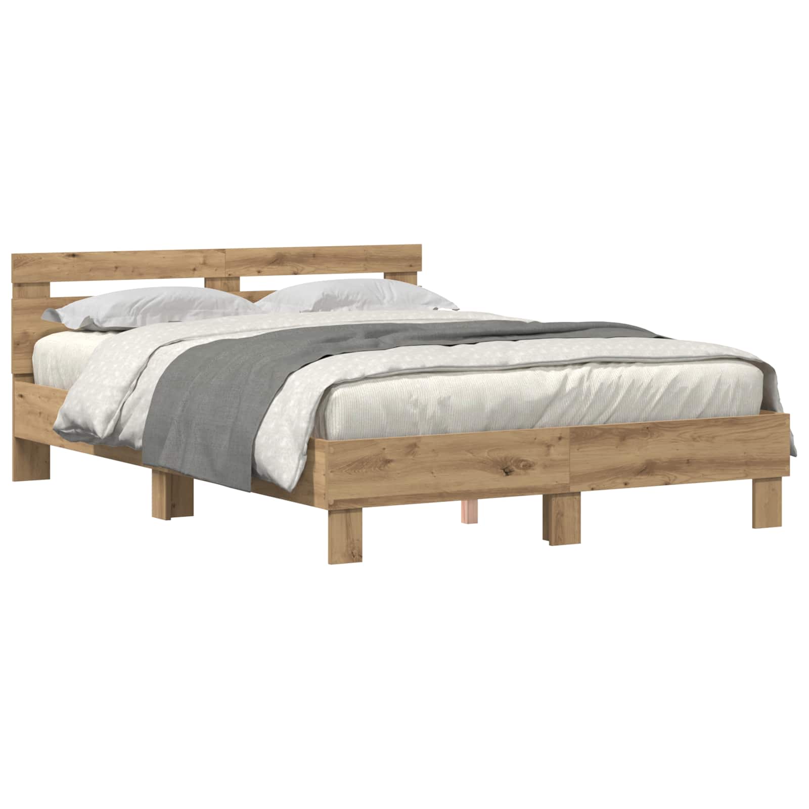 Bedframe met hoofdeinde Artisan Eiken 140 x 190 cm Bewerkt hout