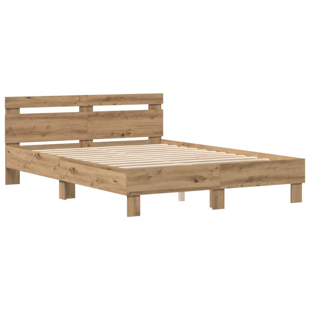 Bedframe met hoofdeinde Artisan Eiken 140 x 190 cm Bewerkt hout