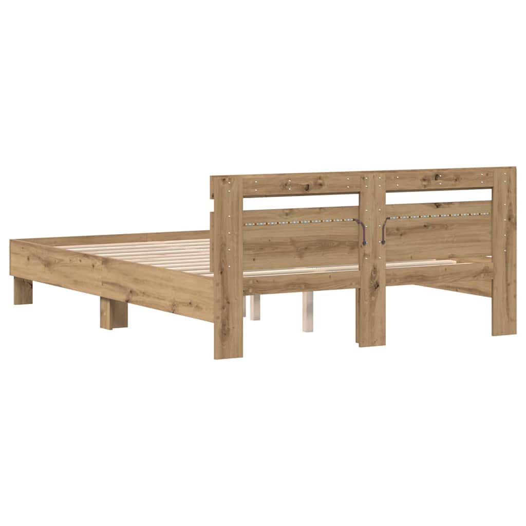 Bedframe met hoofdeinde Artisan Eiken 140 x 190 cm Bewerkt hout