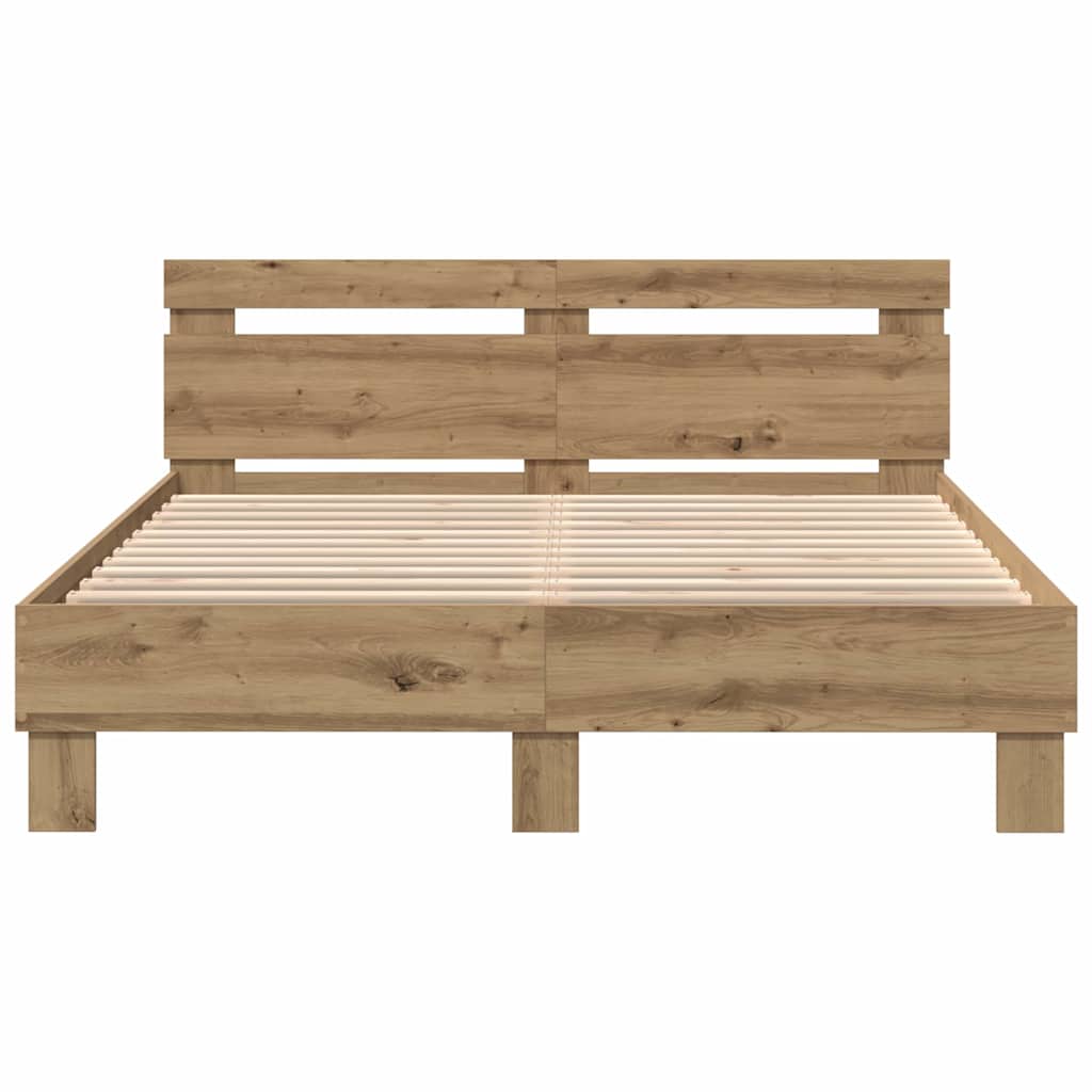 Bedframe met hoofdeinde Artisan Eiken 140 x 190 cm Bewerkt hout