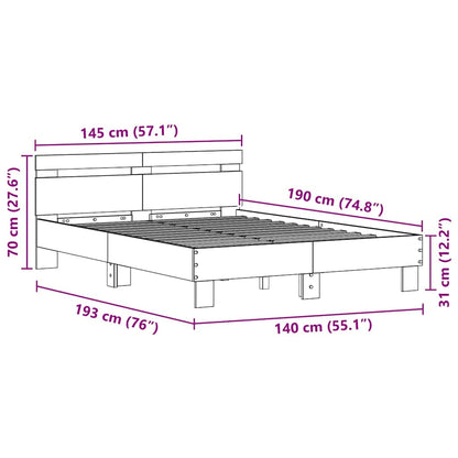 Bedframe met hoofdeinde Artisan Eiken 140 x 190 cm Bewerkt hout