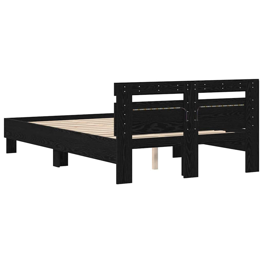 Bedframe met LED Zwart Eiken 135 x 190 cm Bewerkt hout