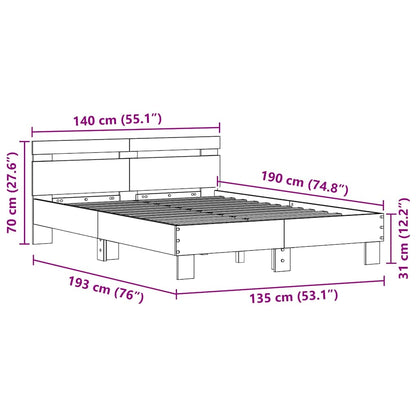 Bedframe met LED Zwart Eiken 135 x 190 cm Bewerkt hout