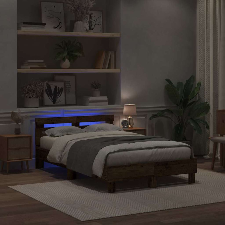 Bedframe met LED Oudhout 120 x 190 cm Bewerkt hout