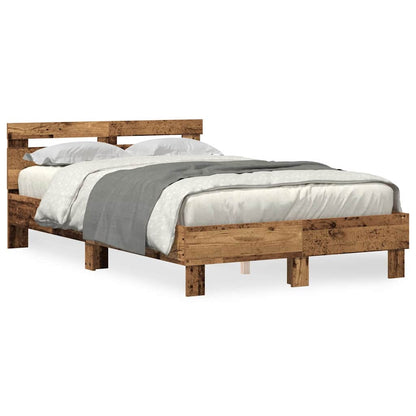 Bedframe met LED Oudhout 120 x 190 cm Bewerkt hout