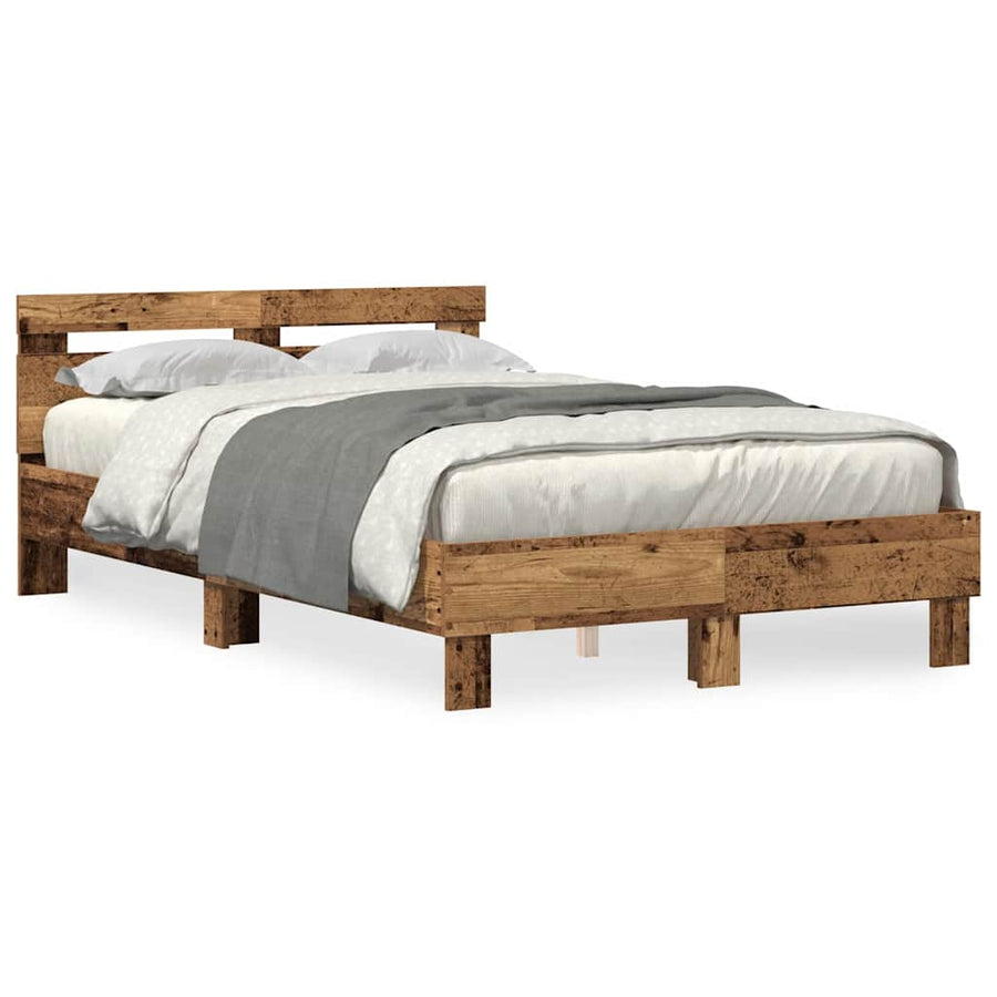 Bedframe met LED Oudhout 120 x 190 cm Bewerkt hout