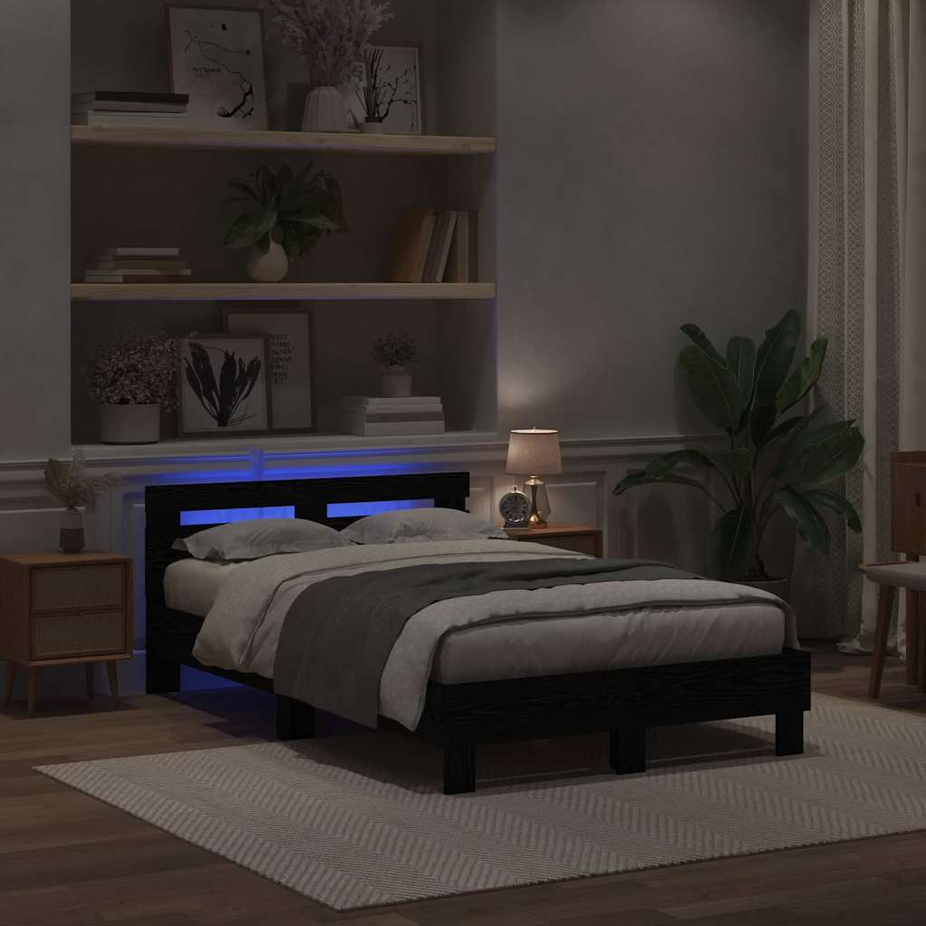 Bedframe met LED Zwart Eiken 120 x 190 cm Bewerkt hout