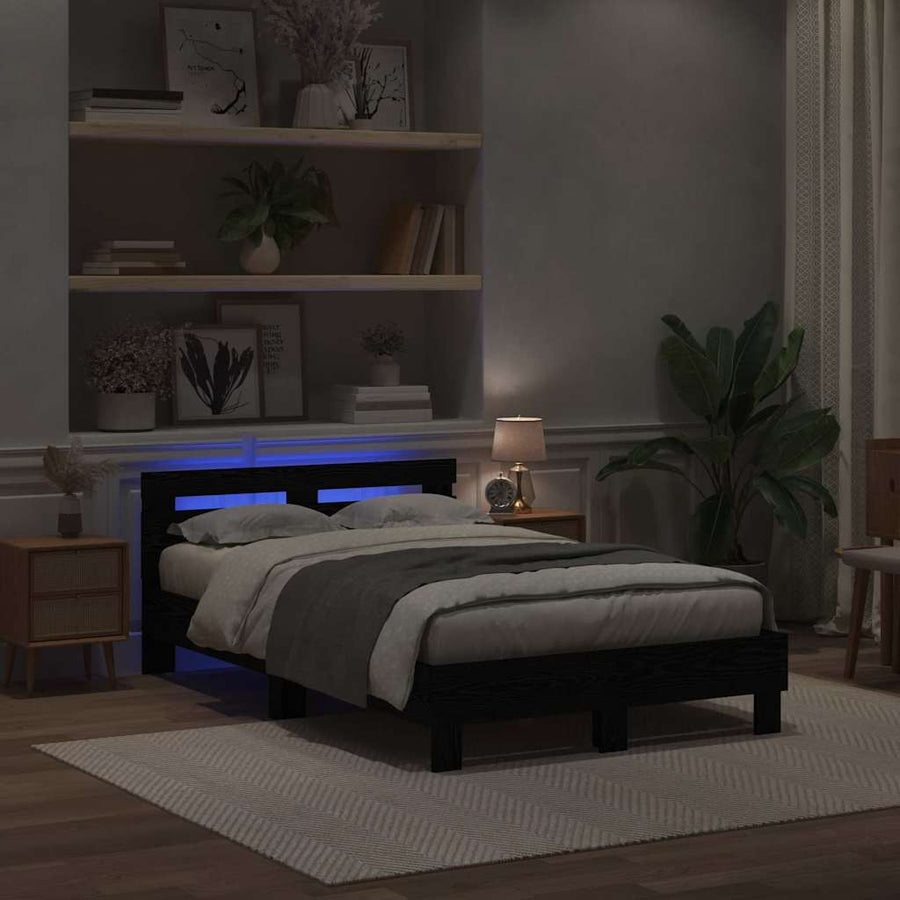 Bedframe met LED Zwart Eiken 120 x 190 cm Bewerkt hout