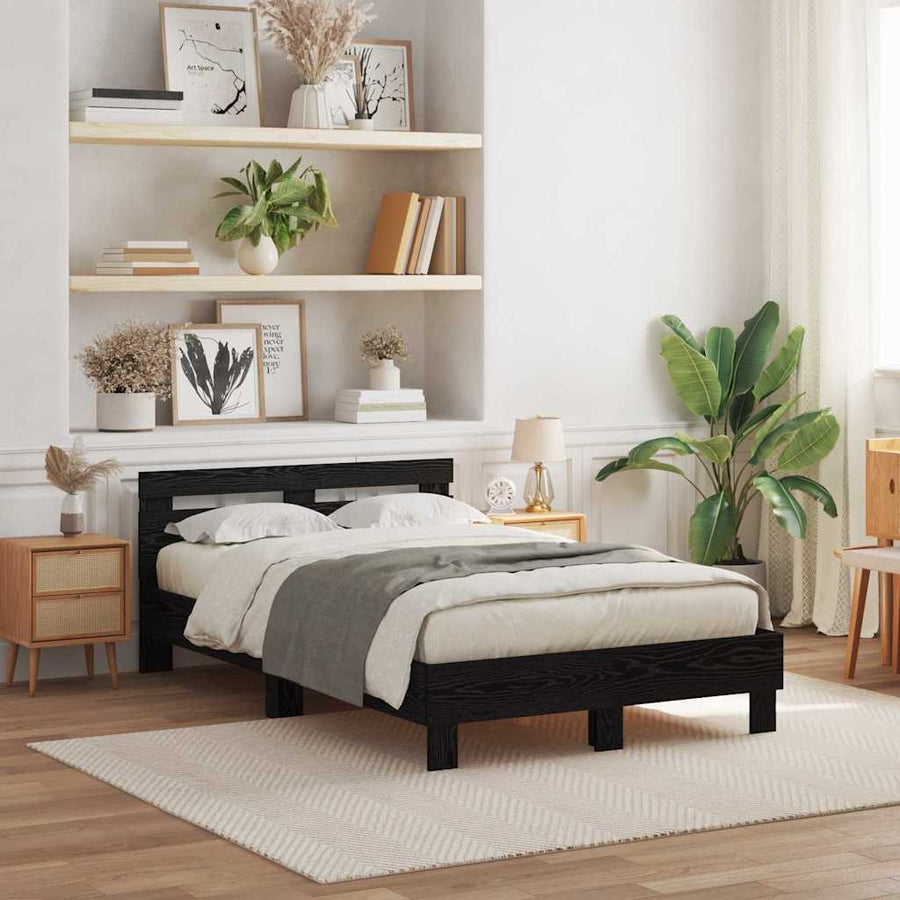 Bedframe met LED Zwart Eiken 120 x 190 cm Bewerkt hout