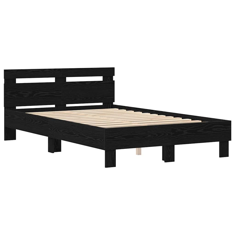 Bedframe met LED Zwart Eiken 120 x 190 cm Bewerkt hout