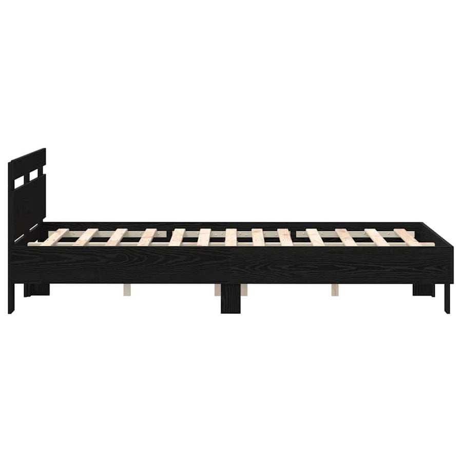 Bedframe met LED Zwart Eiken 120 x 190 cm Bewerkt hout